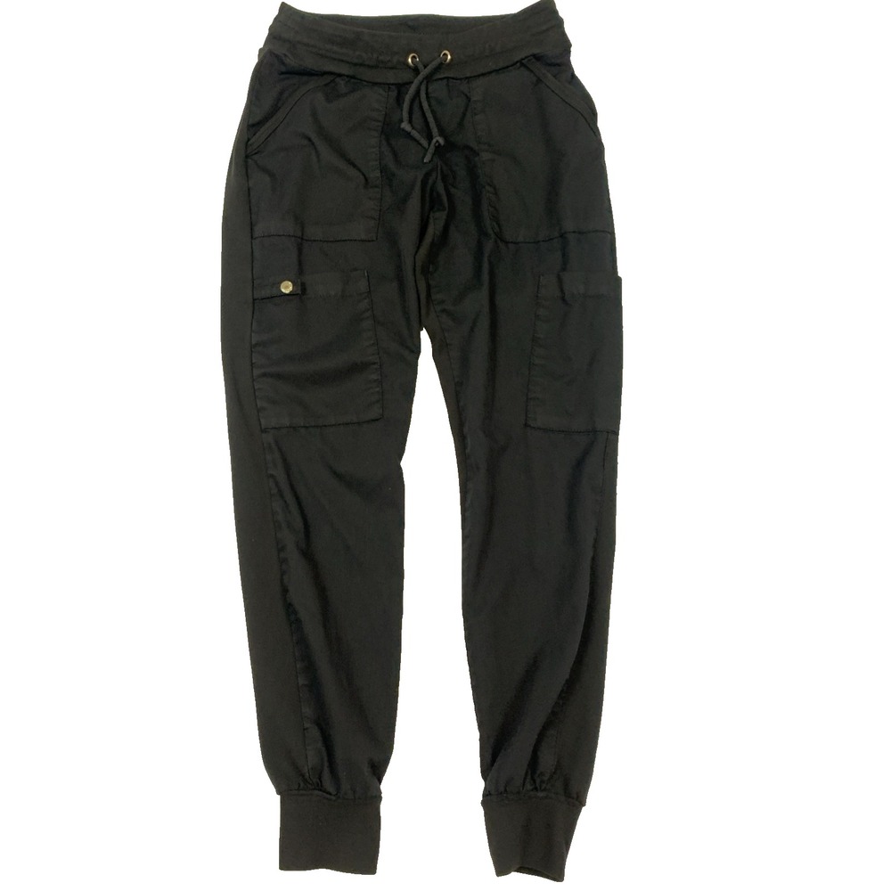 Jaanuu Black Scrub Jogger Pants Womens XS Drawstring Knit Elastic Waist J95068